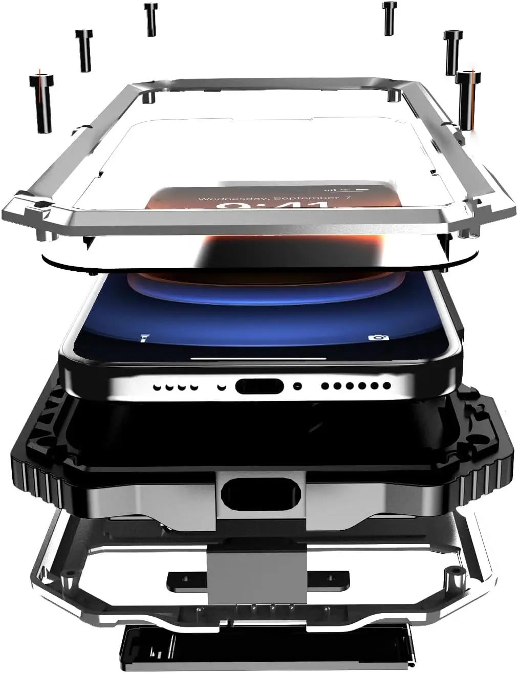 Triple-Layer Heavy Duty Metal Protective Case with Military-Grade Bumper and Screen Shield