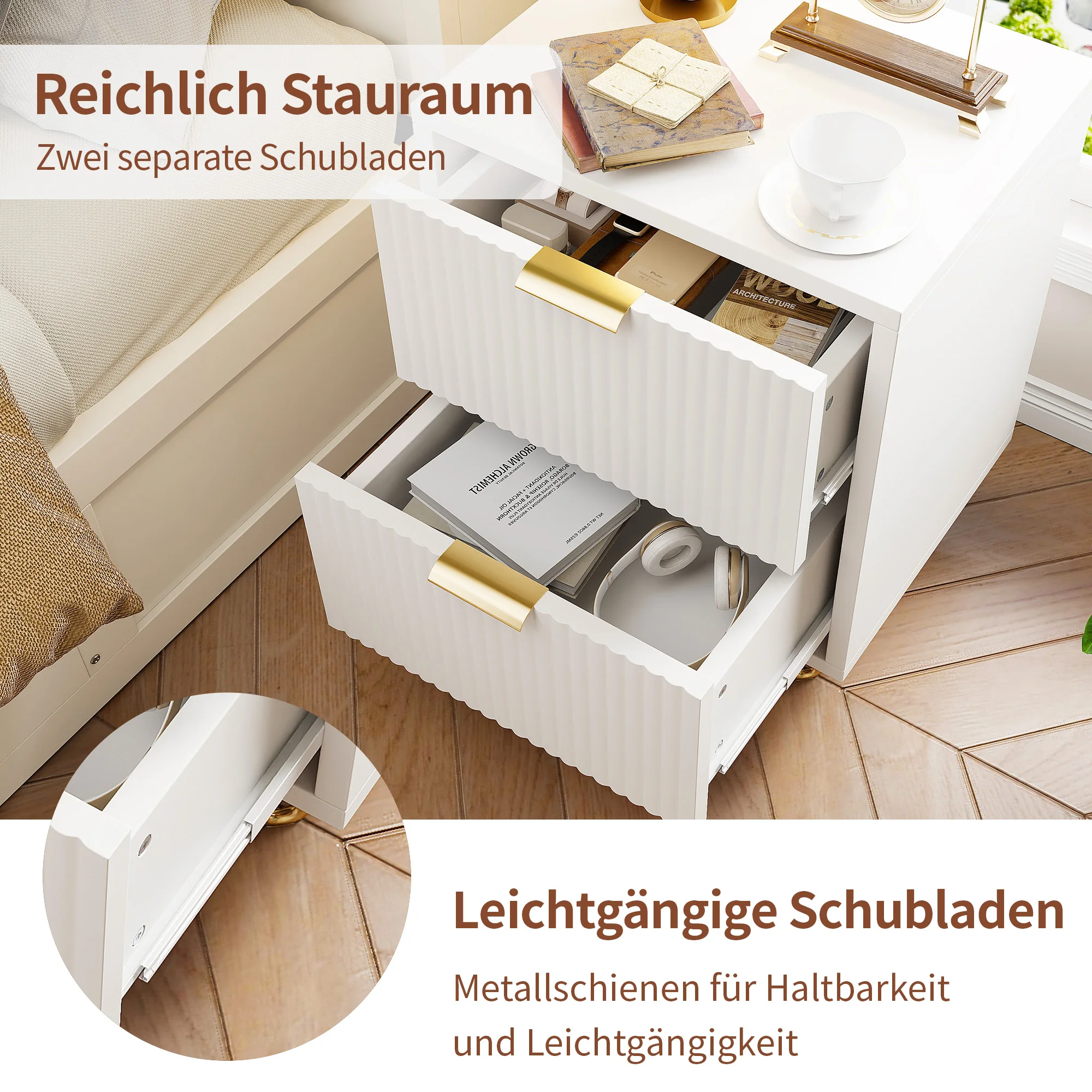 Rosahqnda Kommode mit 6 Schubladen, Schlafzimmer-Kommode, Aufbewahrungsmöbel mit Gewebtem Stoff, Einfacher und Eleganter Stil – Detail 8