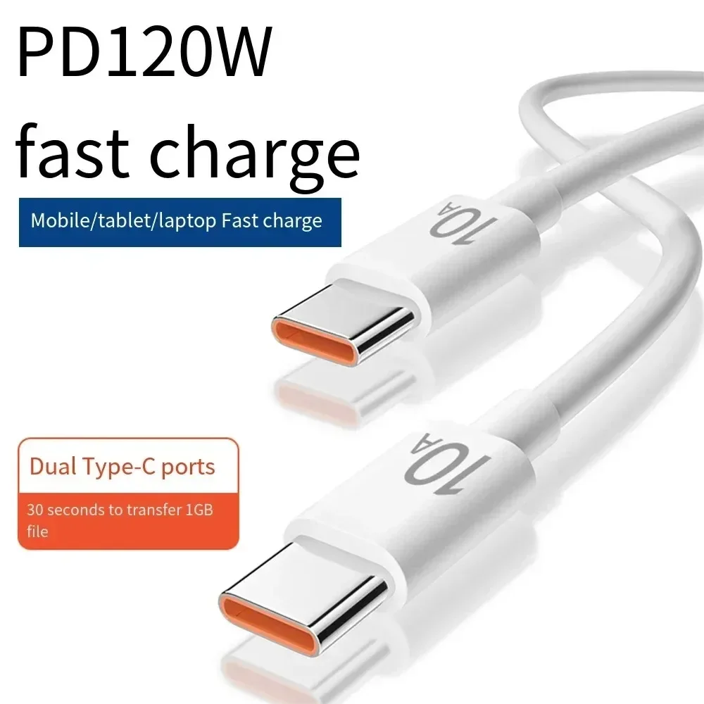 Universal 120W 10A Dual Type C Super Fast Charging Data Cable For iPhone 16 Xiaomi 14 15 Huawei Samsung Quick Charging Data Cord