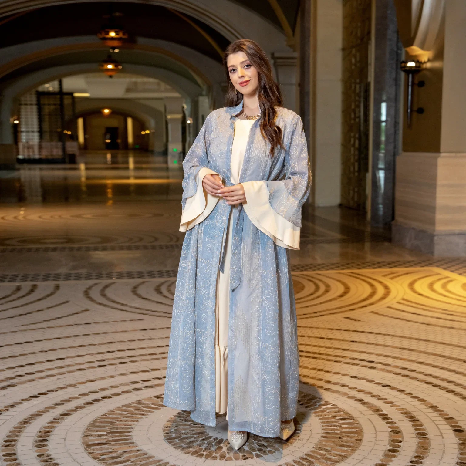 2 Piece Abaya Kaftan for Women Muslim Sets Embroidery Ruffles Arabic Saudi Evening Dresses Dubai Jalabiya Moroccan Party Outfit