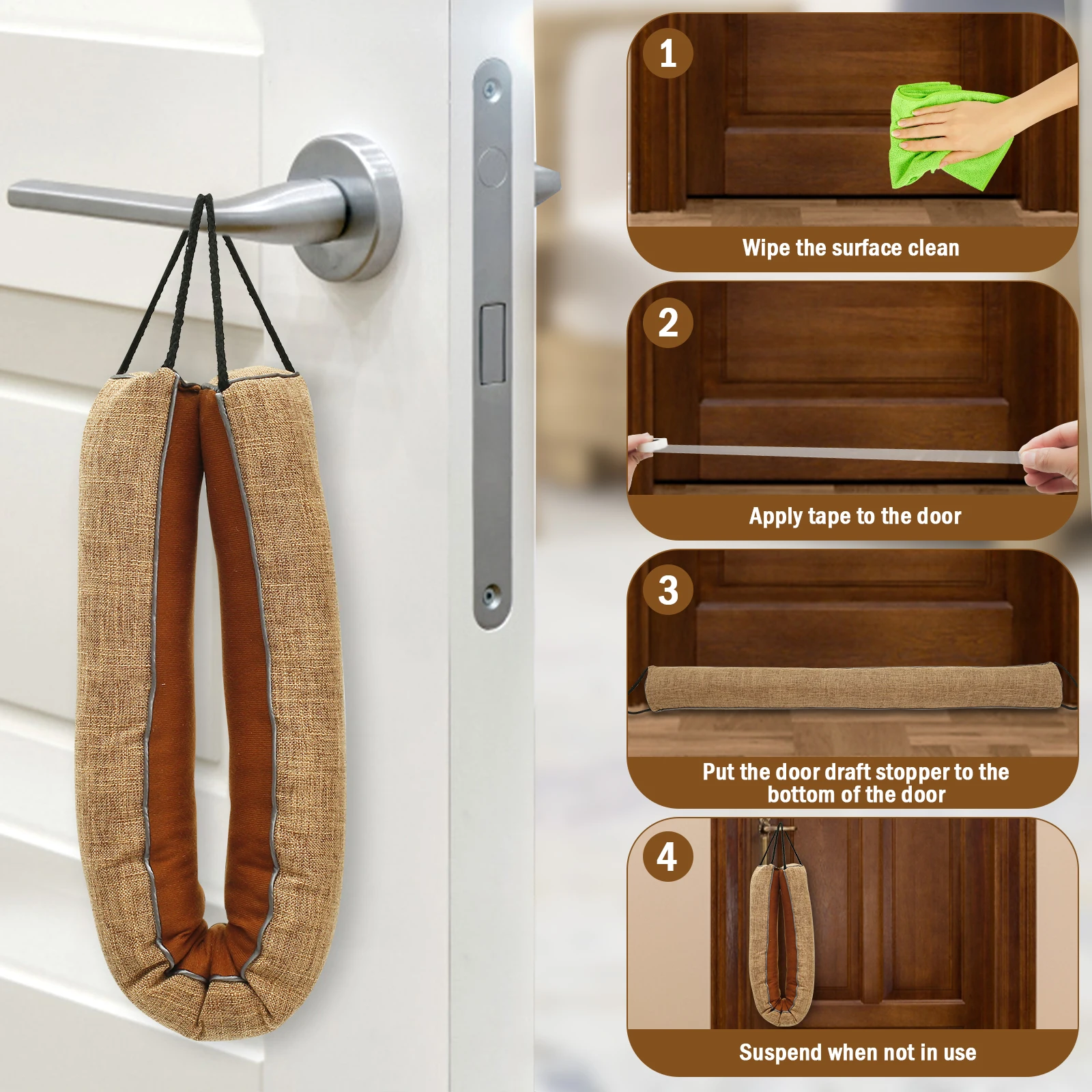 Windproof Heavy-Duty Door Draft Blocker with Noise Reduction Insulation and Hanging Loops