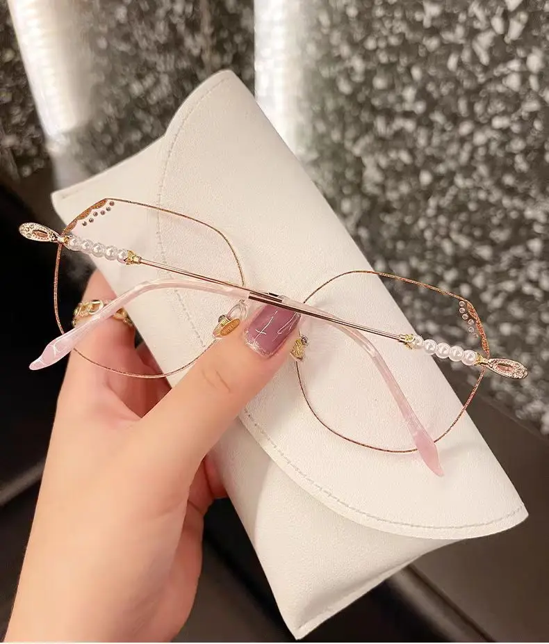 Heiße Mode Diamant Rand-cut Rahmenlose Lesebrille Perle Großen Rahmen High Definition Blau Licht Lesebrille JH238 – Detail 9