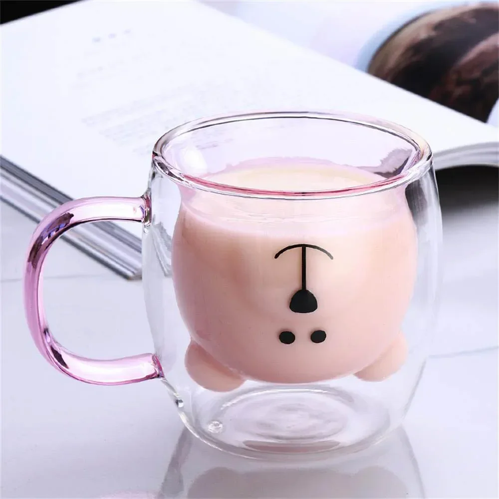 3D Bear Creative Transparent Heat-resistant Double Glass Cup Coffee Mug  Milk Juice Teacup with Handle Christmas Kids Gift - AliExpress