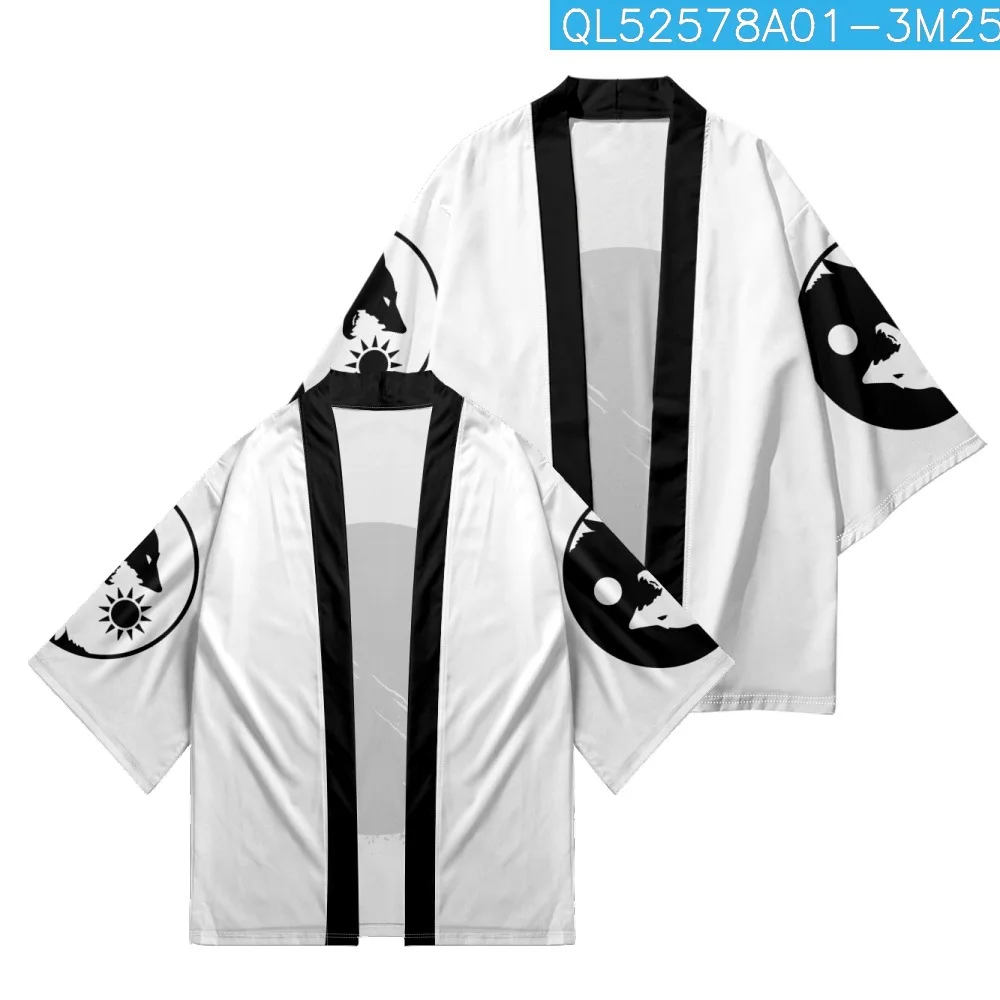 Kimono Robe Cardigan Men Shirts Plus Size 5XL Wolf Print Fashion Beach Japanese Yukata Haori Women's Clothing
