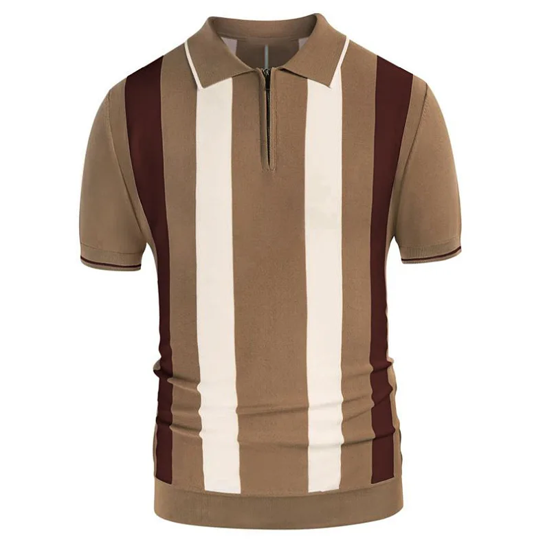 2025 New Men's Striped Patchwork Knitwear Summer Men Half Zip Knit Pullovers T-shirt Man Business Casual Short Sleeve Polo Shirt 16 Scc83659350d144a4893ca48a868e06df3