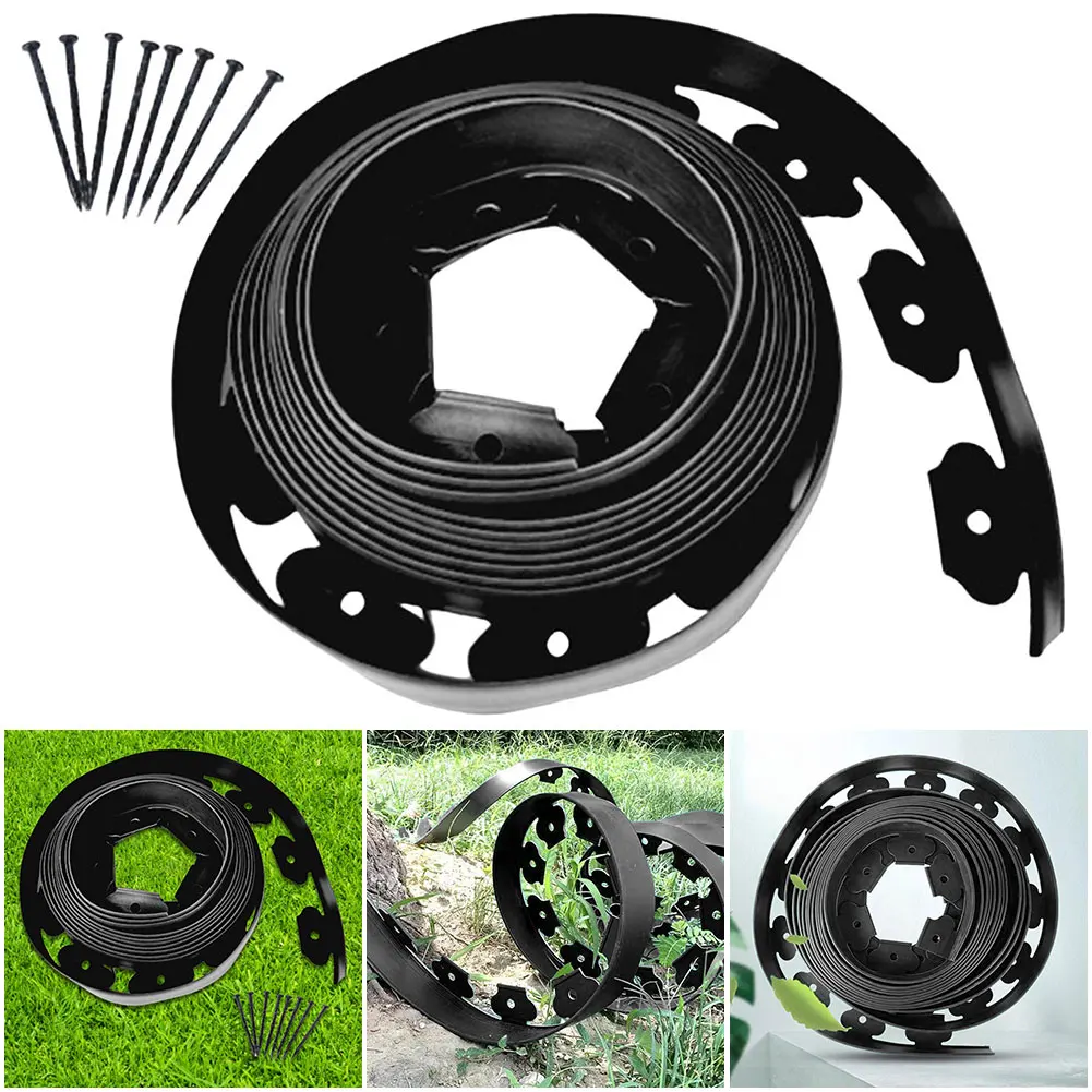 5/10M Fixed Garden Barrier Lawn Grass Plastic Edging Border Landscape Edging Garden Edge Kit Anchoring Spikes Easy Install garden edging border