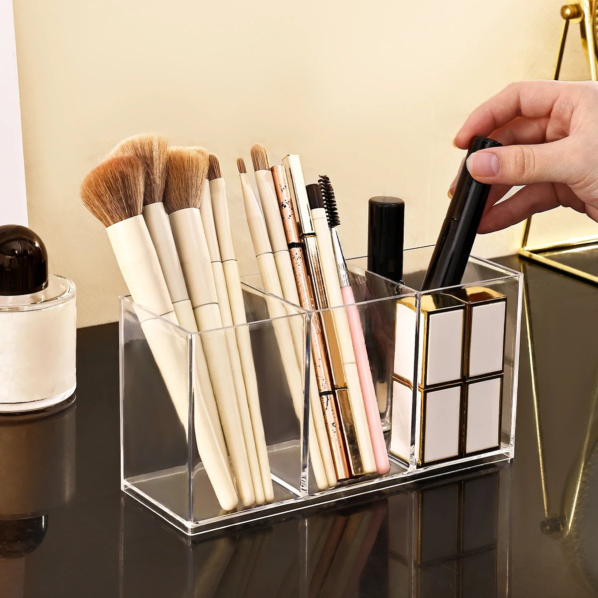 1pc Desktop Acrylic Transparent Makeup Brush Storage Box Organizer Portable Lipstick Makeup Brush Makeup Pen Holder Storage Box 5