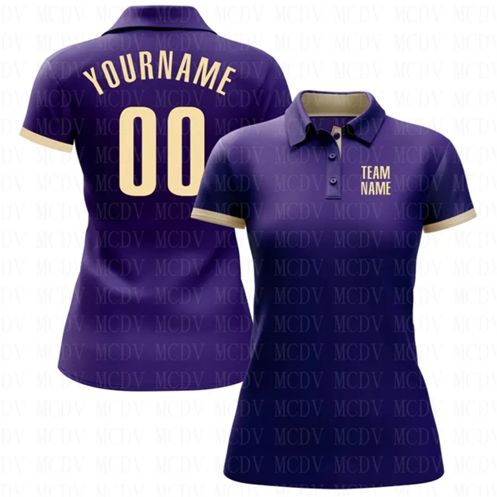 

Custom Purple Or Performance Golf Polo Shirt 3D Printed Women's Golf Polo Oversized Shirt Summer Sports Tops