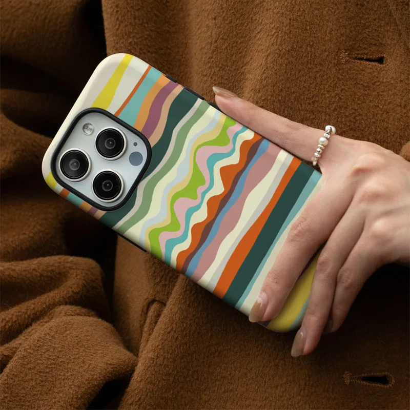 Colorful Striped Shockproof Bumper Phone Case with Matte 2-in-1 Film