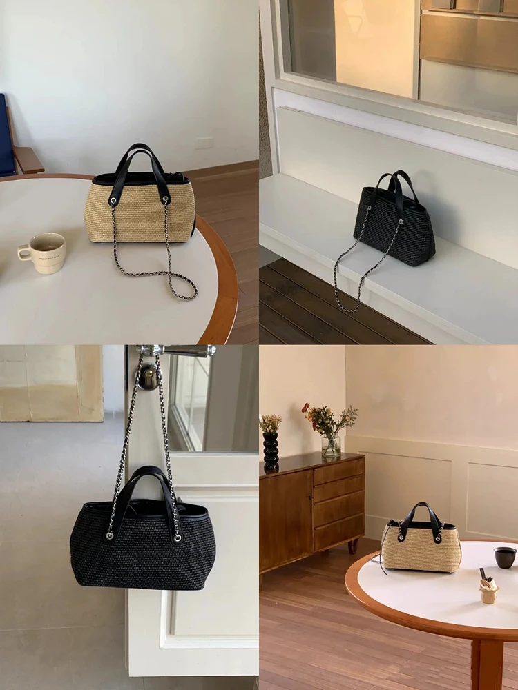 2026 Fashion Rattan Women Shoulder Bags Wikcer Woven Female Handbags Summer Beach Straw Bags Casual Tote Purses