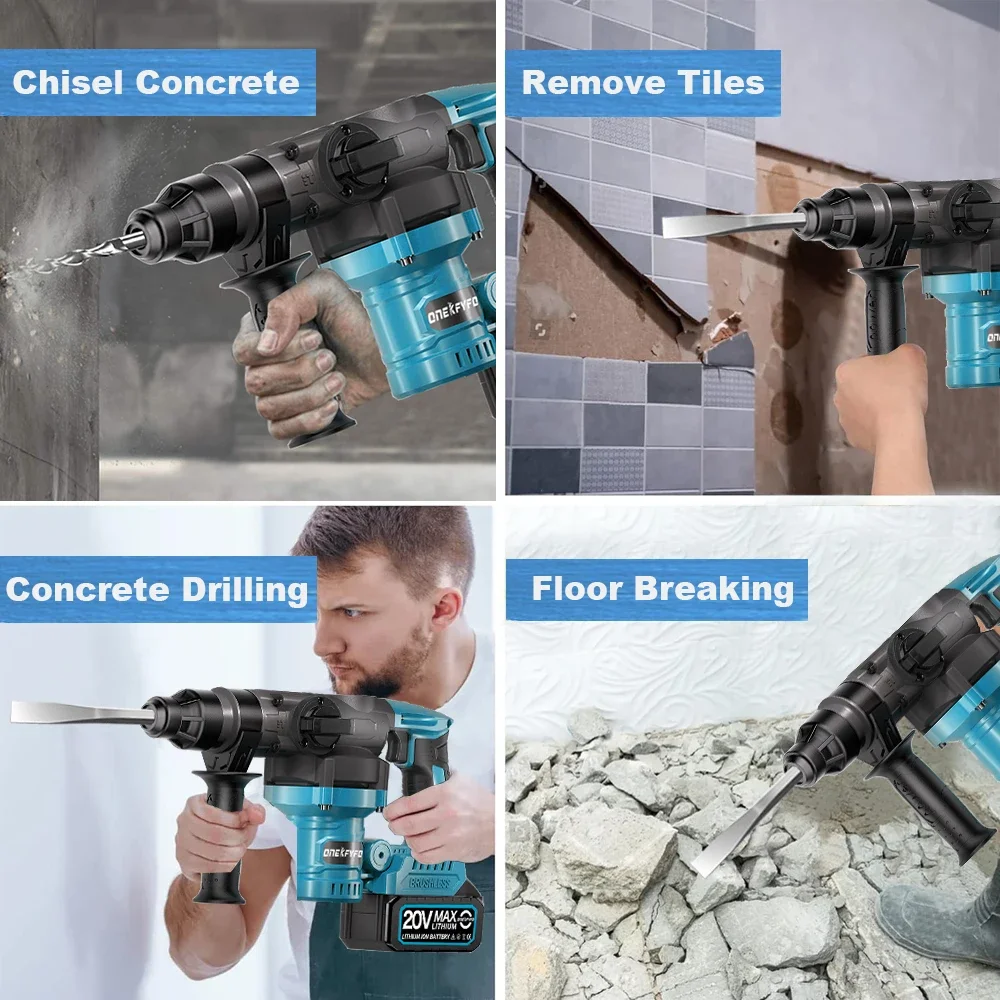 26MM Brushless Electric Hammer Drill Multifunctional Rotary Cordless Rechargeable Power Tool for Makita 20V Battery 6