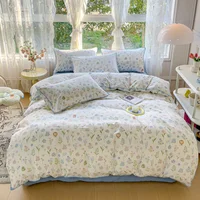 Pastoral Girls Flower Bedding Sets, Washed Cotton Bed Linens, Soft Quilt Cover Sheet Set, Simple Bedspread, Home Textiles 2