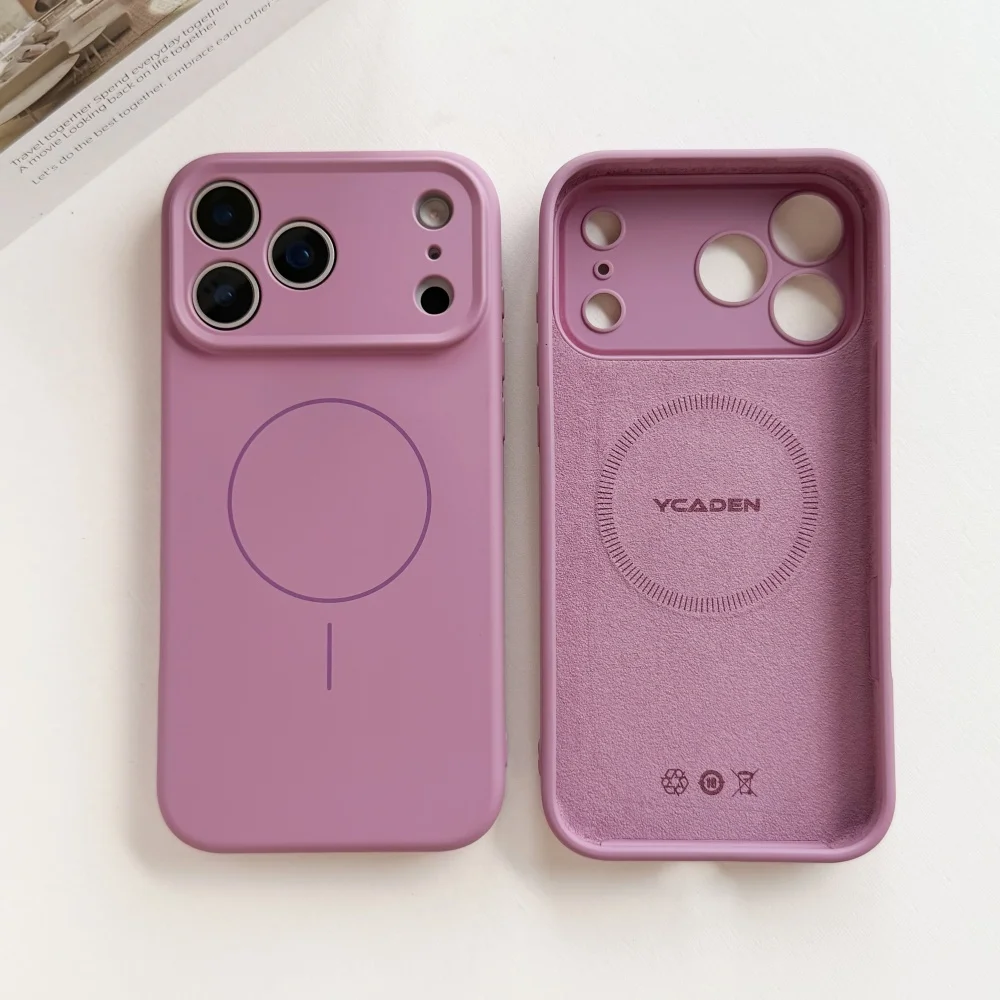 Soft Liquid Silicone Magnetic Phone Case with Shockproof Lens Protection and Magsafe Compatibility