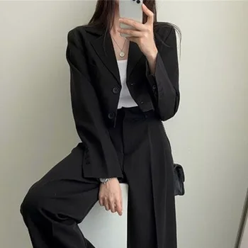 Temperament Cropped Blazer for Women Korean Fashion Office Long Sleeve Suit Coat Woman 2024 Single Breasted Chic Jacket Female - Image 5