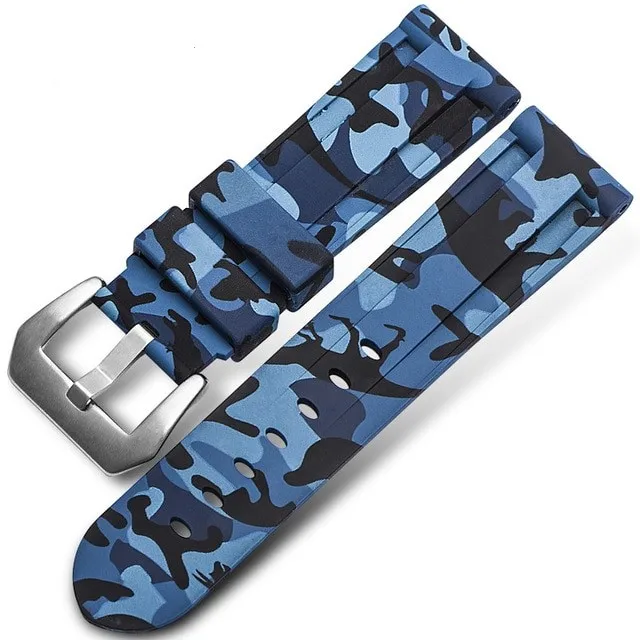 Universal Camo Blue Grey Silicone Watch Band with Tool