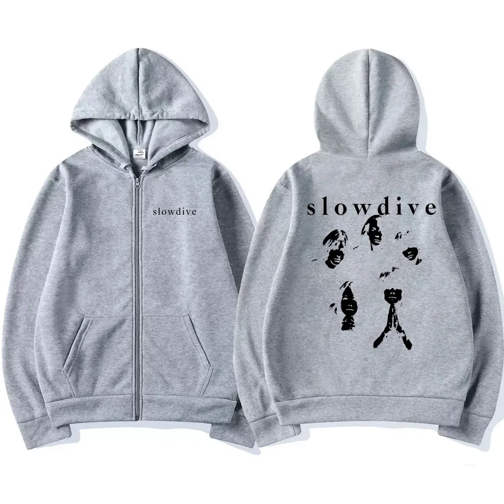 British Band Slowdive Print Zipper Hoodie Men Gothic Oversized Zipper Sweatshirt Men's Rock Zip Up Jacket Unisex Casual Clothes