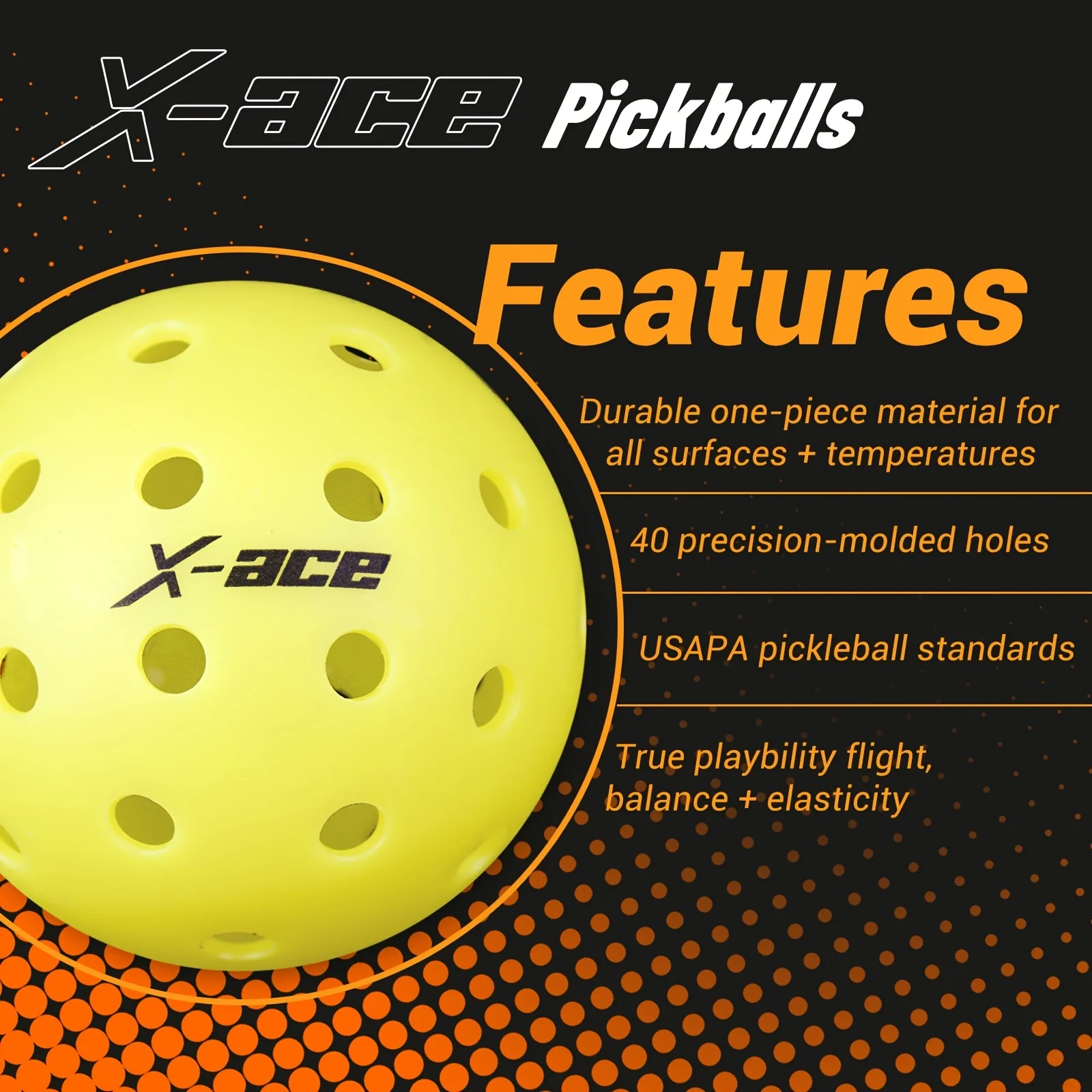 Pickleball Balls 6Pcs with Mesh Bag, 26/40 Hole Indoor Outdoor Pickleballs for Competition Pickleball