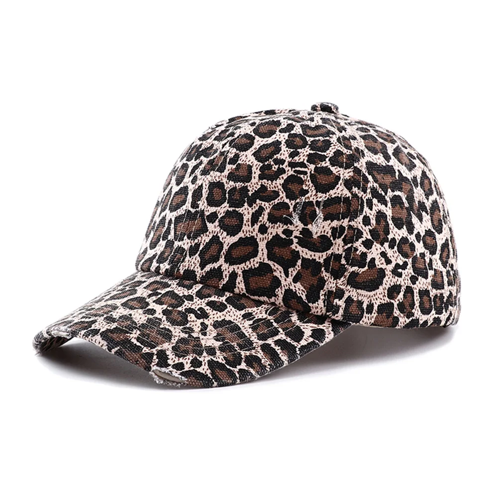 Baseball Cap Leopard Print Vintage Washed Cotton Baseball Cap Women Hip Hop Ponytail Messy Buns Outdoor Sport Hats Accessories