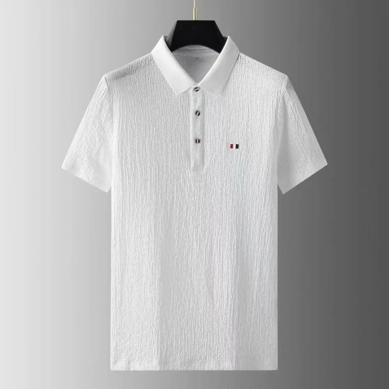 Foreign Trade 2024 Summer Thin Ice Silk Short Sleeved Set for Men's Casual Lapel T-shirt, Cropped Pants, Sports Two-piece Set 6