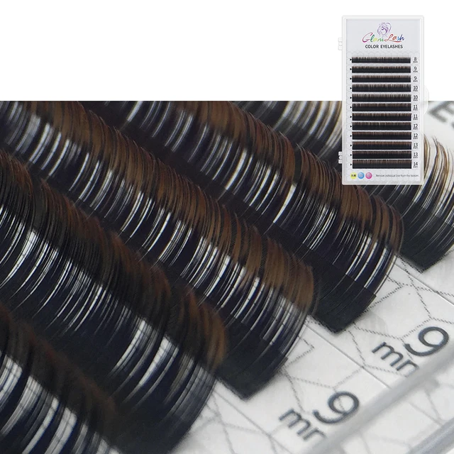 GLAMLASH Color Lash Purple Blue Brown Green Red White Pink Yellow Eyelash Extensions Individual False Colored Mink Lashes Makeup Gradient Brown