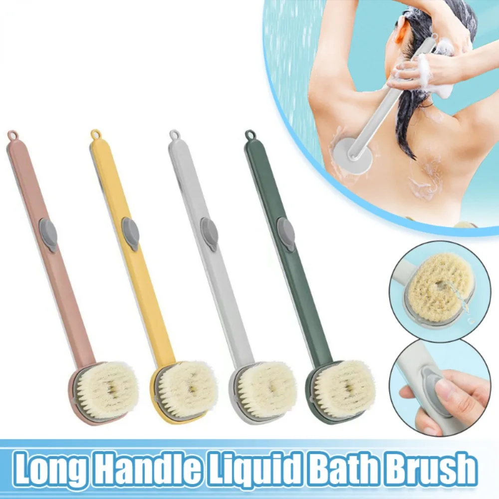 blue long handle bathing brush shower body skin cleaning scrubber for bath back spa soft rubbing massager bathroom accessories Long Handle Liquid Bath Brush Back Body Bath Shower Sponge Bathroom Body Brushes Exfoliating Scrub Massager Skin Cleaning Tools