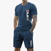 Hommes 2025 été nouveau costume de sport décontracté mode respirant en plein air hommes T-shirt à manches courtes + short d'entraînement ensemble deux pièces 1