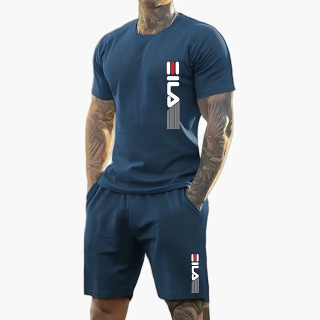 Hommes 2025 été nouveau costume de sport décontracté mode respirant en plein air hommes T-shirt à manches courtes + short d'entraînement ensemble deux pièces 1