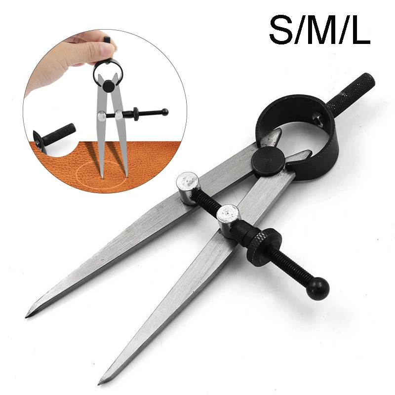 Adjustable Leather Compass Lockable Carbon Steel Divider Wing Creaser DIY Leathercraft Rotating Line Scribing Gauge Caliper Tool