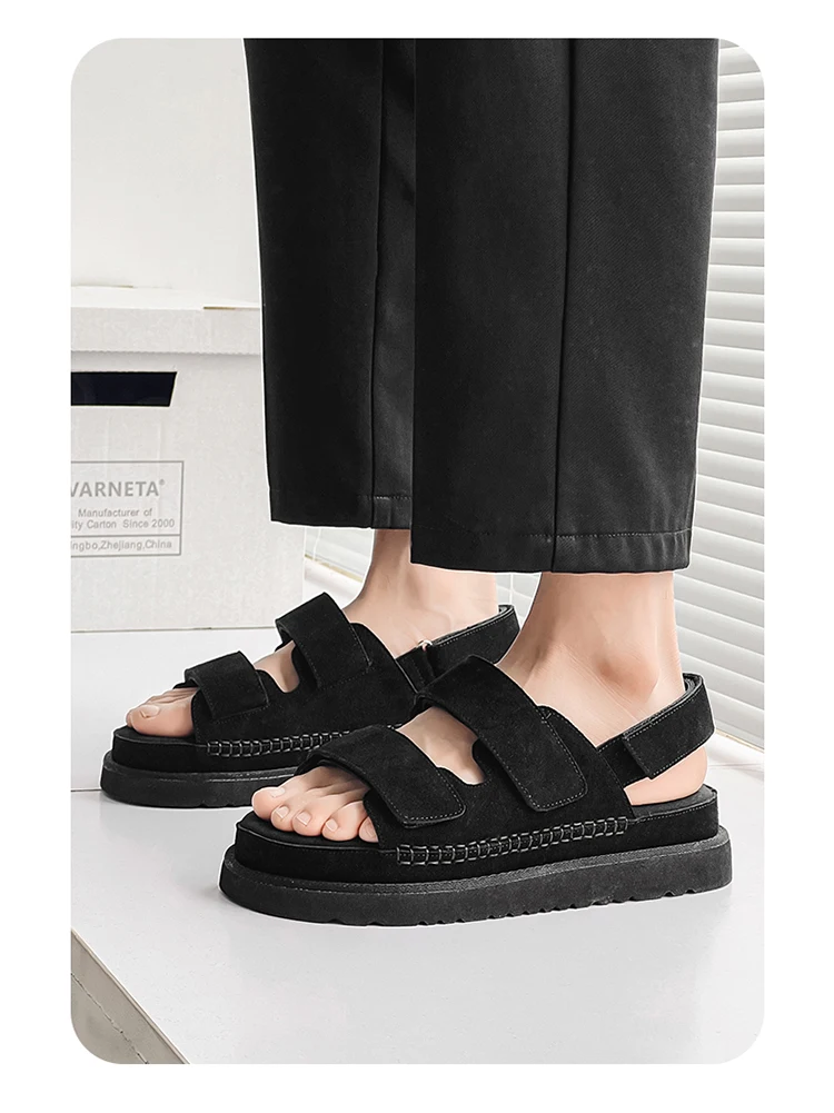 Hight Quality Summers New Street Style Genuine Leather Sandals For Men's Women Daily Outdoor Beach Dress Height Increasing Shoes Scc84966f2e754ff1bfe50ea953bc34d2D