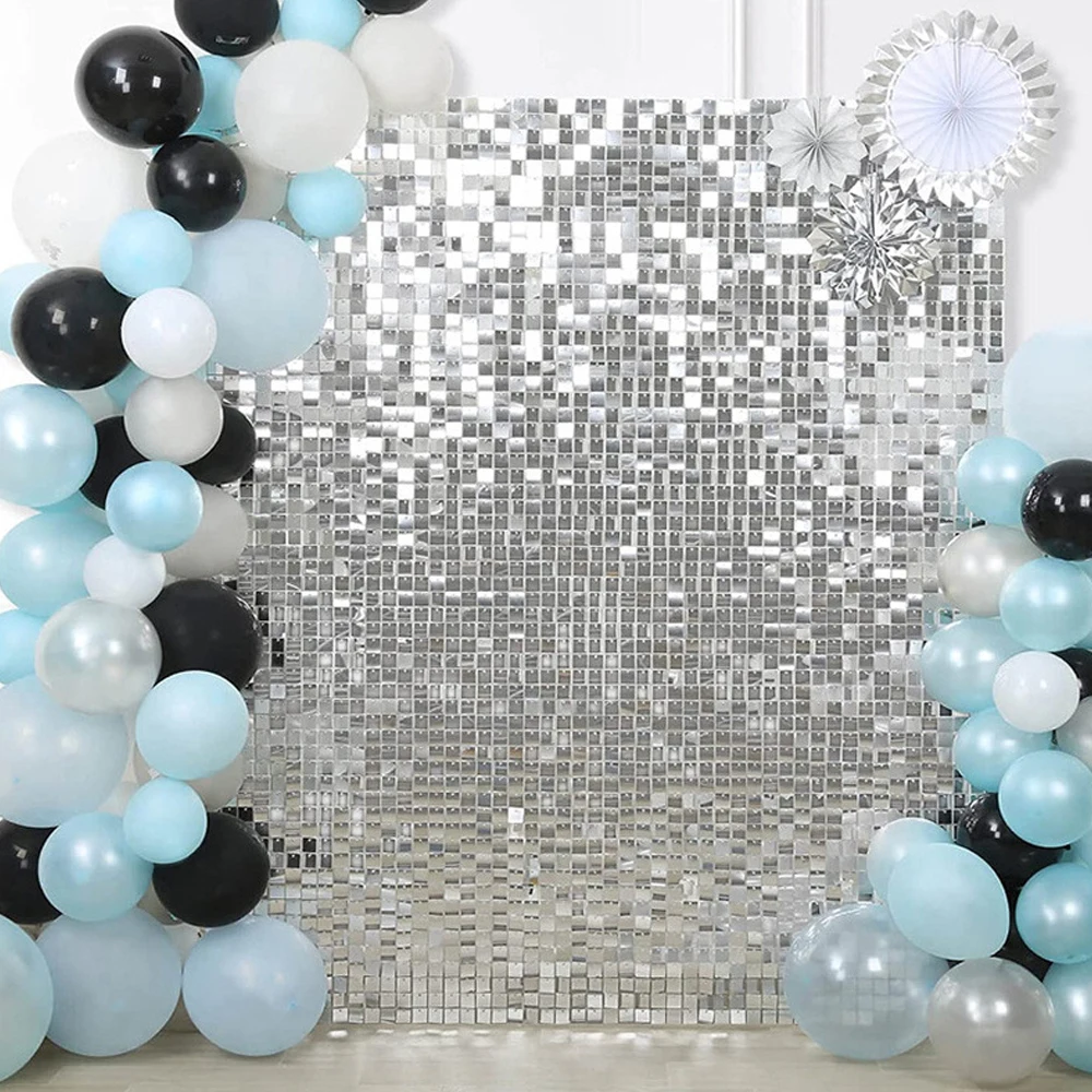 Photography curtain birthday backdrop party backdrop curtain party decoration photo booth props photography props wall backdrop panels party supplies 2pcs 1X2M Curtain Shimmer Sequin Glitter Photo zone Backdrop Background Wedding Birthday Party Baby Shower Photozone Decor