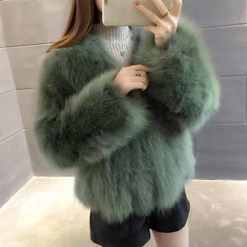 Women Cropped Fur Coat 2024 Korean Style Stand Collar Imitation Mink Fur Jacket Solid Colors Faux Rabbit Autumn Winter Outwear