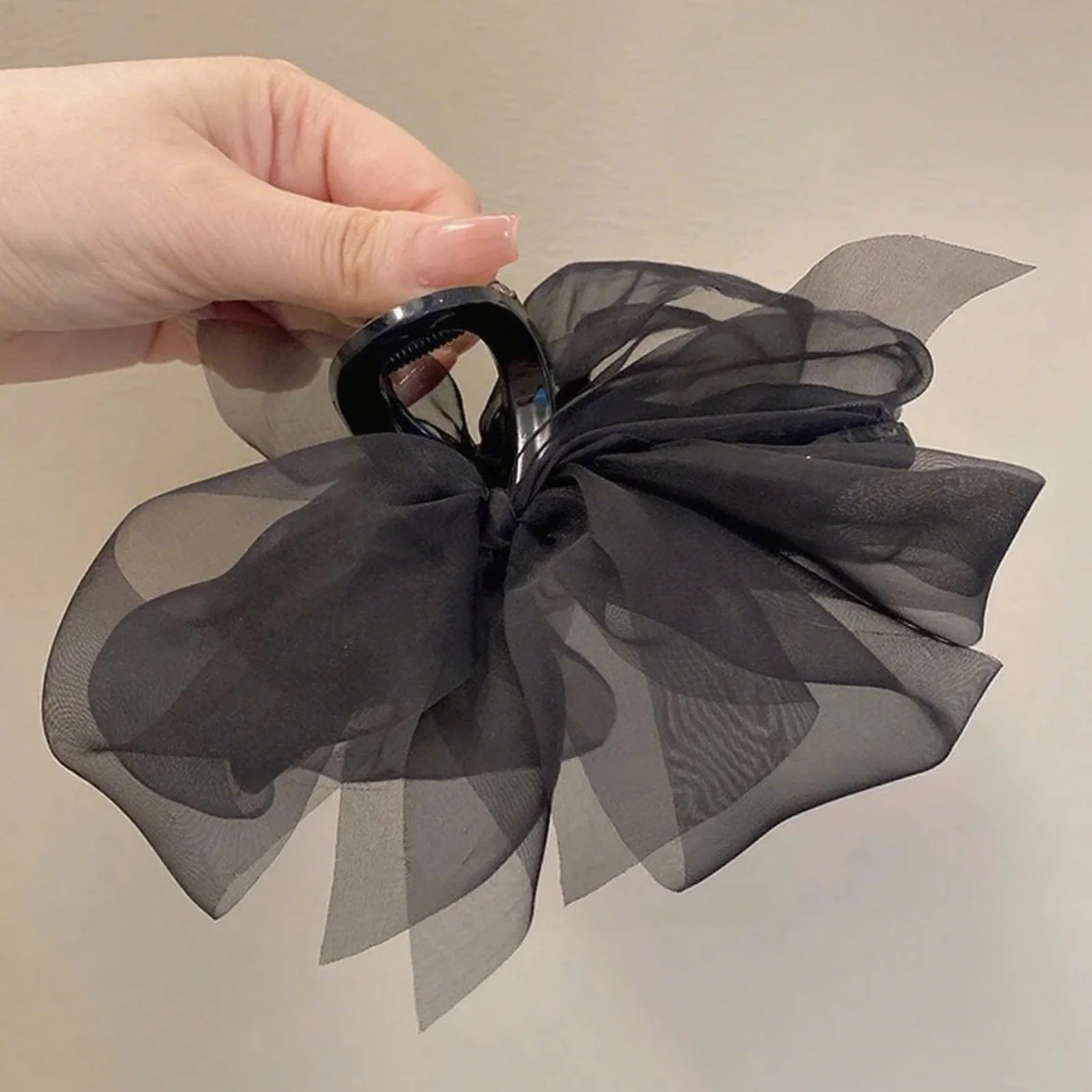 1PCFashion Mesh Tüll Große Schleife Greif Clip Elegante Retro Weibliche Net Garn Pferdeschwanz Geflecht Klaue Clip Haar Zubehör Geschenk kopfschmuck – Detail 5