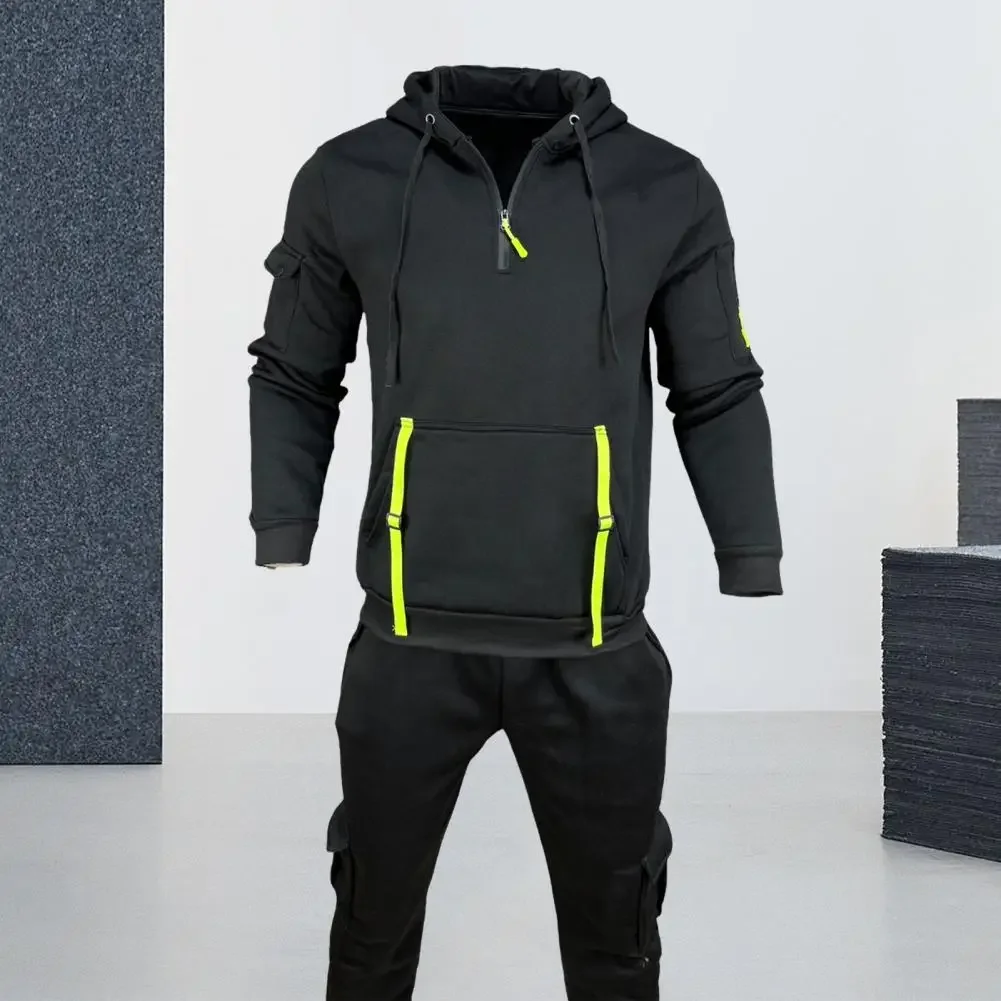 Men's fall hoodie Fashion Men's hoodie zipper pull rope jumper with pocket strap details warm sports appeal