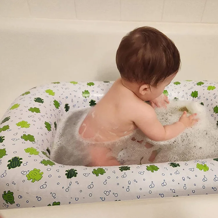 Baby Bath Tub Mommy's Helper Inflatable Bathtub for Baby Toddler Saddle Horn Baby Bath Seat Keeps From Sliding Foldable Bath Tub