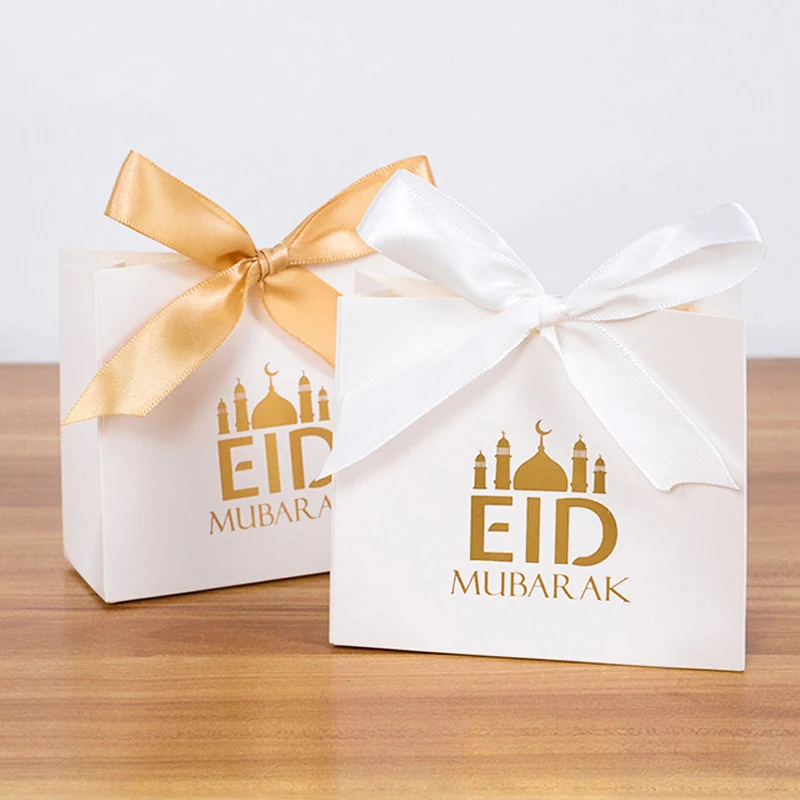 5/10pcs Eid Mubarak Gift Box Bag Candy Cookie Bag Ramadan Kareem Decoration Muslim Islamic Festival Party Family Dinner Supplies