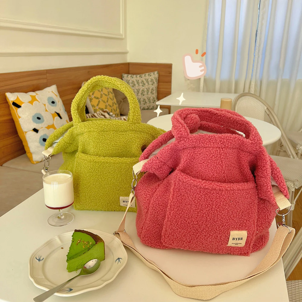 Winter Messenger Handbag Soft Plush Fleece Shoulder Bag Large Capacity Tote Shopping Bag Lamb Down Travel Street Ladies Hand Bag
