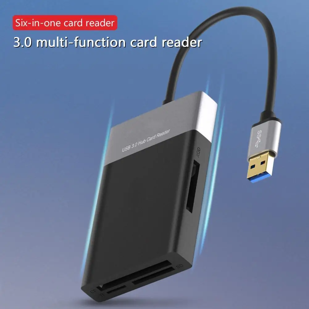 멀티 메모리 카드 ABS 및 알루미늄 합금 쉘 PVC 와이어 리더, USB 3.0, XQD, TF, 시큐어 디지털 카드, 2 포트 허브, 6 in 1