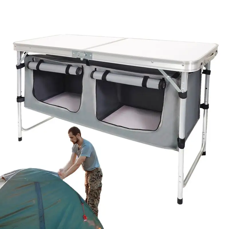 

Camping BBQ Desk Lightweight Camping Tabletop For Product Selling With Cloth Cabinet Fireproof Table Foldable Waterproof