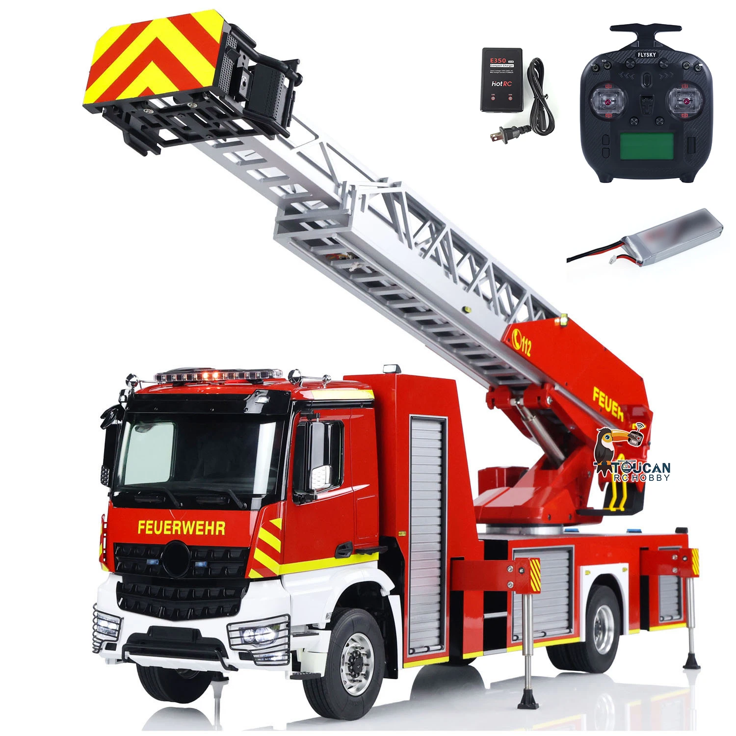 New 1/14 4X2 RC Fire Truck Metal Chassis Electric Lift Ladder Fire Engine Truck ST8 Radio 2Speed RC Toy Light Sound System Model 5