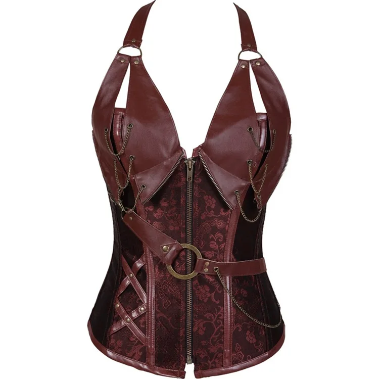 

Cosplay Medieval Steampunk Viking Pirate Costume Adult Women Gothic Knight Corset Halloween Leathter Halter Vest Disfraz Hombre