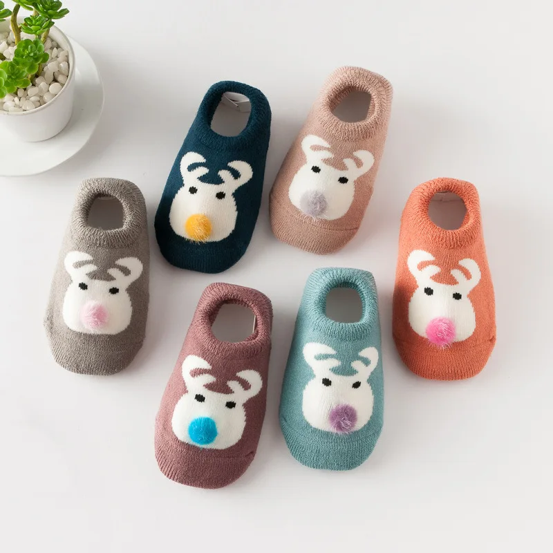 Winter Baby Boys Girls Socks Rubber Soles Slip-resistant Floor Socks Cartoon Infant Kids Cotton Animal Thicken Warm Shoe Socks