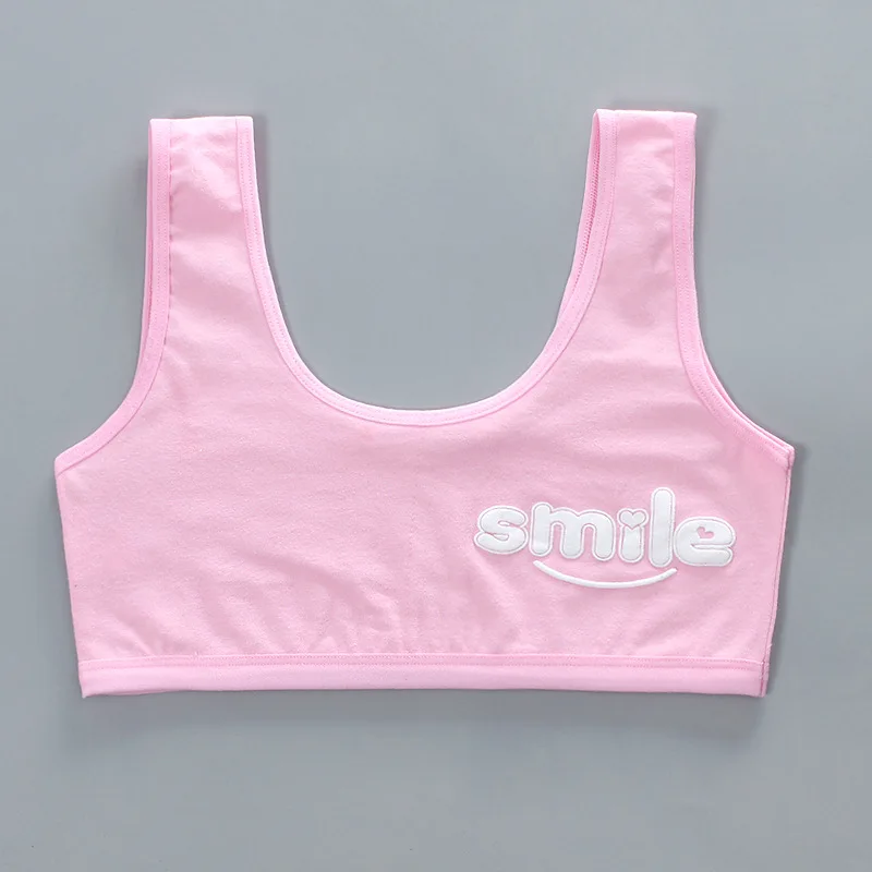 3pc Girl Cotton Sport Training Bra Cartoon Smiley Print Print Solid Color  Wide Strap Underwear Bralette Seamless Crop Top 8-16y - Training Bras -  AliExpress