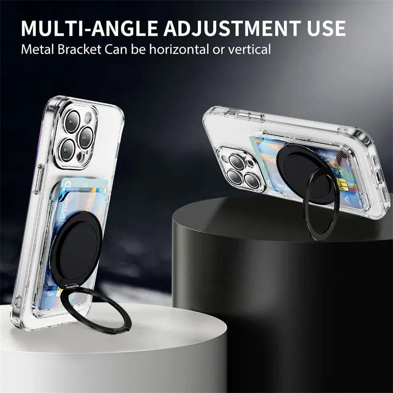 Magnetic Clear Wallet Card Holder with Ring Stand