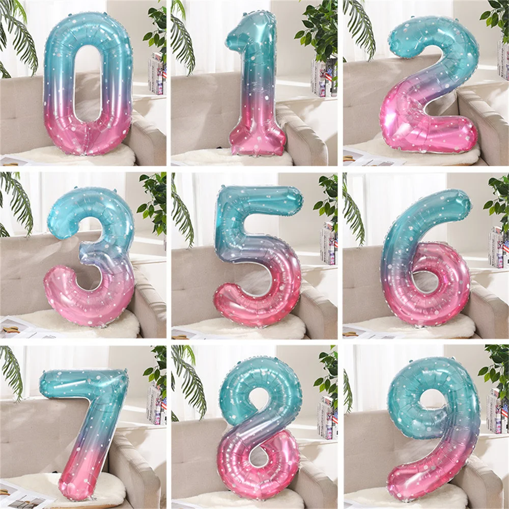 40Inch Rainbow Starry Sky Number Foil Balloons Giant Gradient Digital Balloon Kids Mermaid Birthday Party Decoration Helium Ball