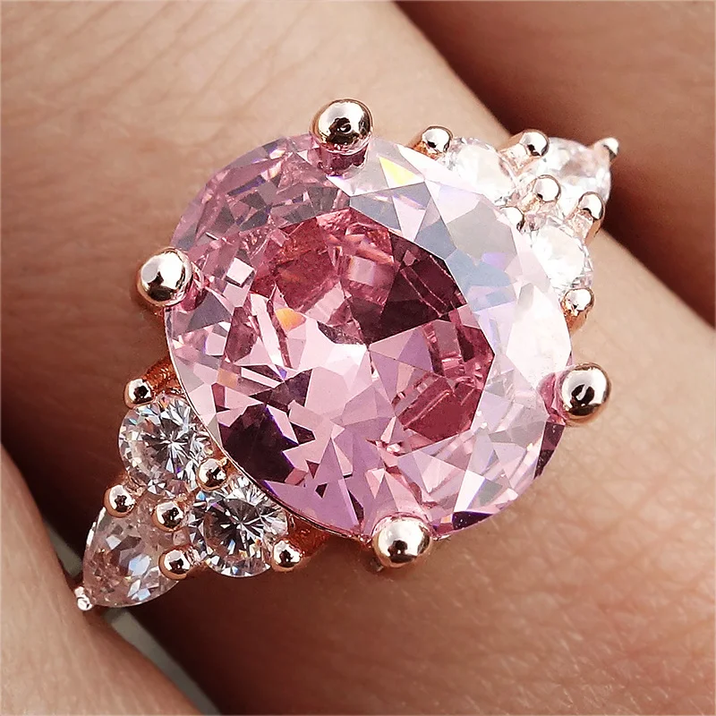 Sweet Romantic Pink Rings for women Crystal Zirconia Engagement Wedding  Ring Luxury Fashion Vow Jewelry Accessories