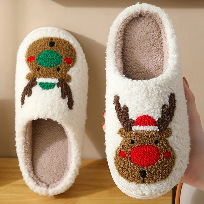Men Women Indoor Sandals Fuzzy Slipper Winter Warm Home Flats for Women Christmas Gift Flip Flops Fluffy Shoes Soft Plush