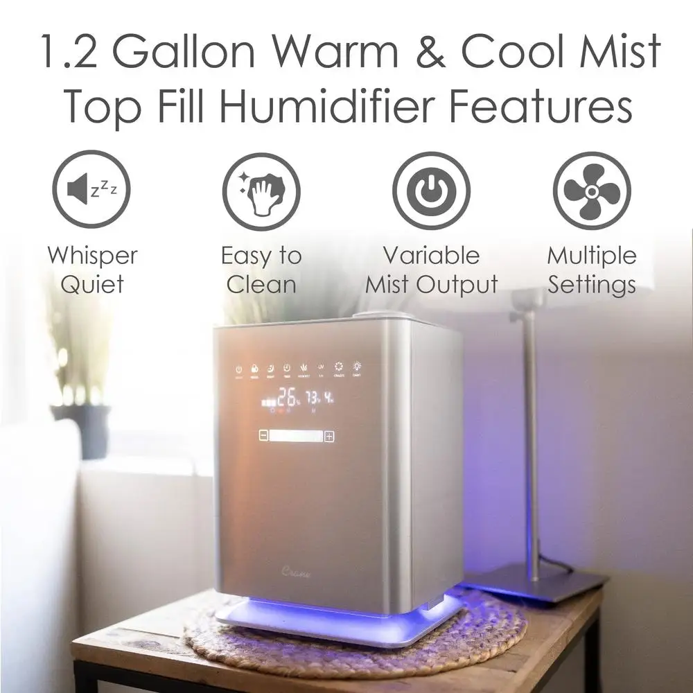 Top Fill Warm & Cool Mist Humidifier Remote Control 500 Sq. Ft UV Ionizing Aroma Tray Whisper Quiet Night Light Easy Clean 24hr 2