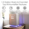 Top Fill Warm & Cool Mist Humidifier Remote Control 500 Sq. Ft UV Ionizing Aroma Tray Whisper Quiet Night Light Easy Clean 24hr 2