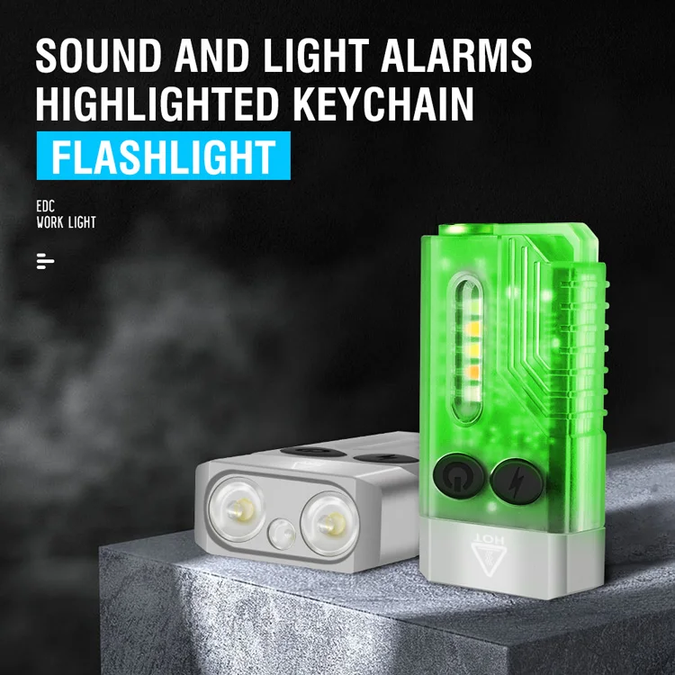 V10 EDC Keychain LED Fluorescence Flashlight Type-C Rechargeable Torch Work Light Magnet Buzzer 365nm UV Lantern 1000LM