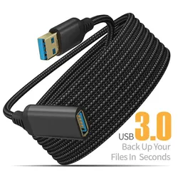 Premium Nylon Braided USB 3.0 High-Speed Data Extension Cable - 0.5m (Black)